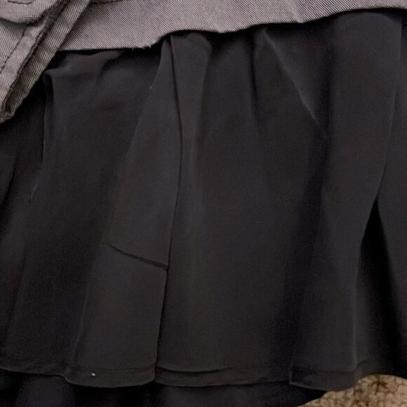 Clu denim long sleeve button down shirt w silk ruffle hem NWOT S - Picture 6 of 9